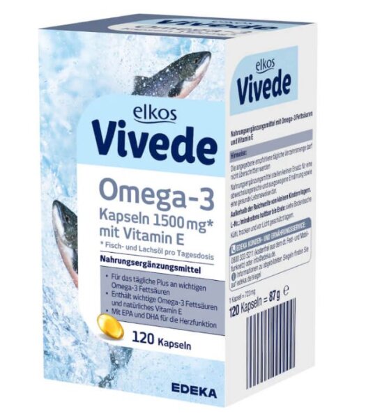 ELKOS Vivede Omega3 Capsules 1000mg &amp; Vit. E 90s/ Omega3 Kapseln 1000mg &amp; Vit. E 90s (8)