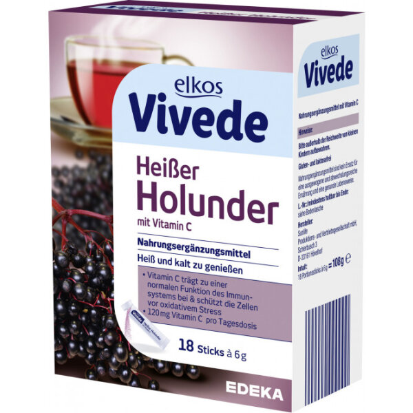 ELKOS Vivede Hot Elderflower drink w. Vit. C -powder-sticks- /Heisser Holunder m. Vit.C 18s (6)