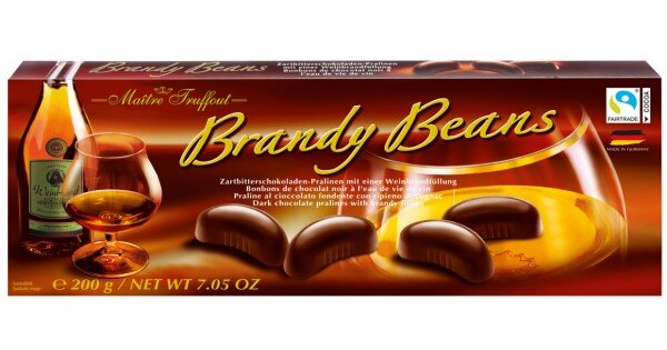 MAITRE TRUFFOUT Weinbrandbohnen / Brandy Beans Pralines  6% Vol. 200g (12)