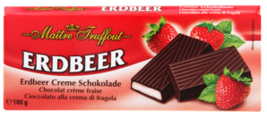 MAITRE TRUFFOUT Dark chocolate with Strawberry creme filling/ Zartbitterschokolade mit Erdbeercremefuellung 100g (20)