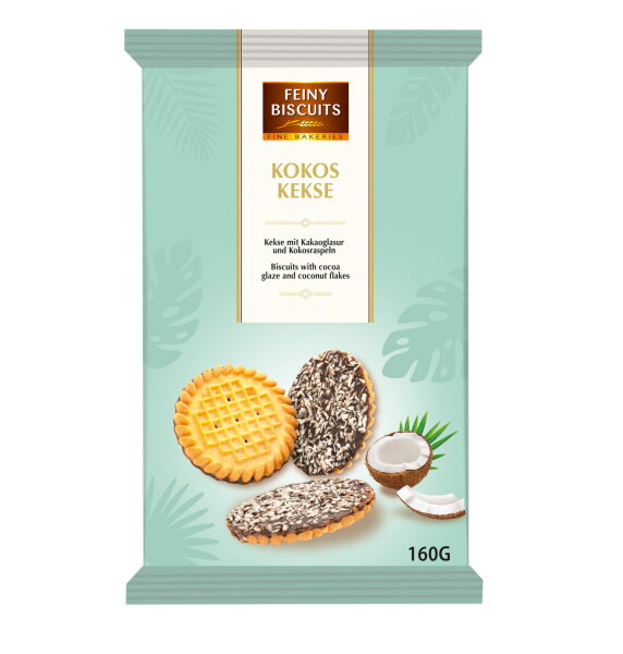 FEINY BISCUITS Kokoskekse mit Schokoladenglasur  / Cocos cookies w. chocolate glaze 160g (14)