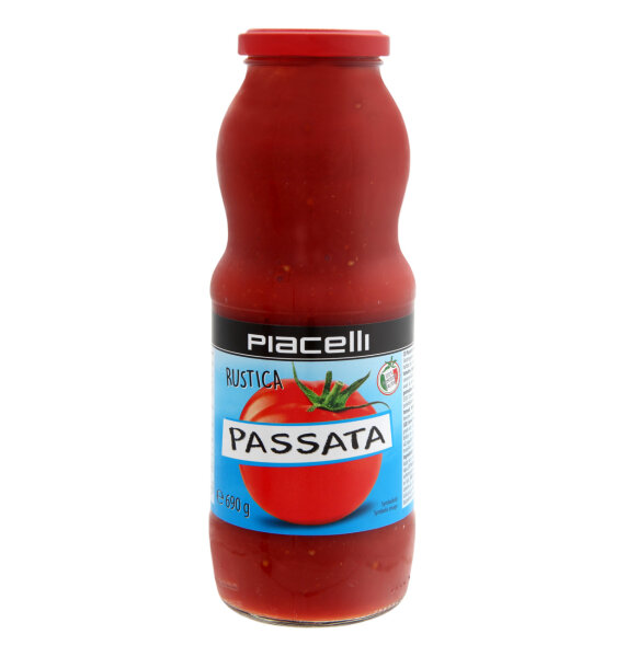 PIACELLI &gt;Passata Rustica&lt;Tomatensauce -stueckig- fuer Pizza/Pasta  /Tomato sauce -piecey- for Pizza/Pasta -blue- 690g (12)