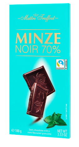 MAITRE TRUFFOUT 70% Dark Chocolate with Mint flavour/ 70% Zartbitterschokolade mit Pfefferminz 100g (14)